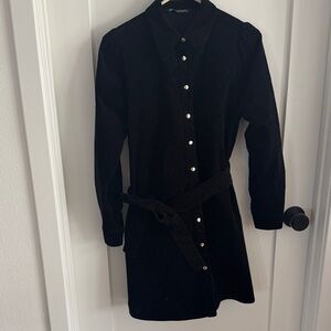 Velvet Elegant Black Button-Up Dress